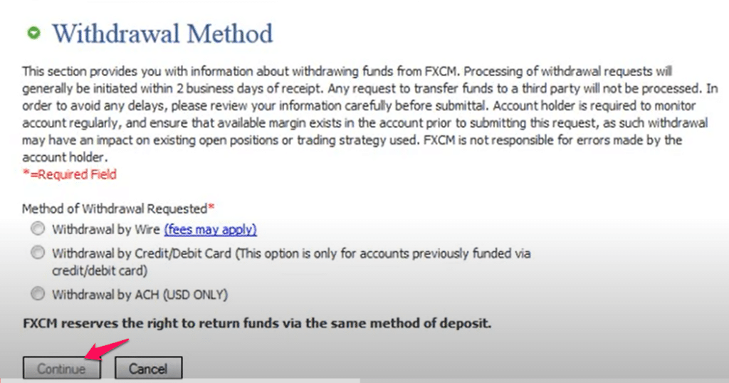 Fund Withdrawal Process step 2