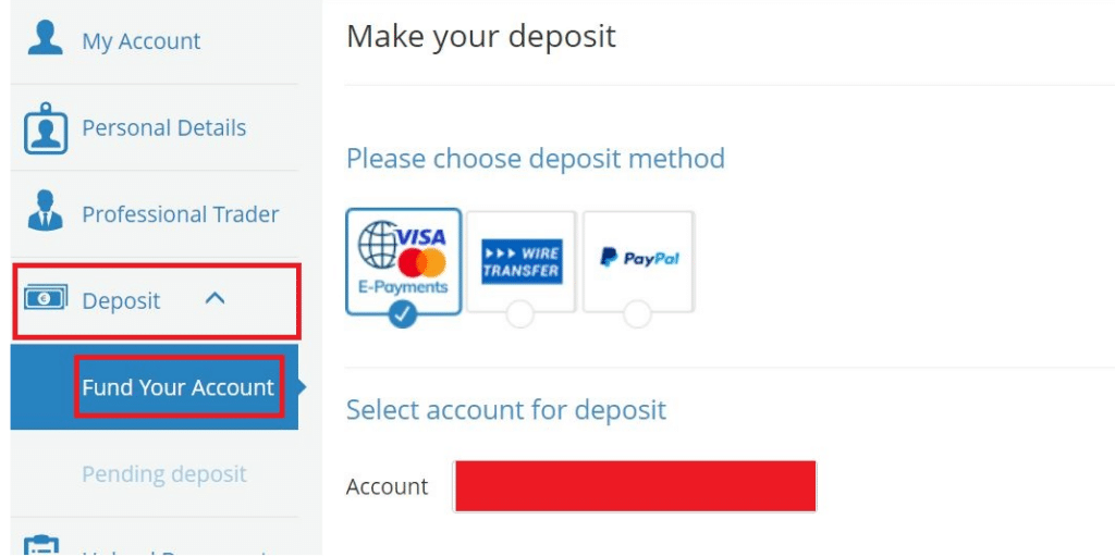 How to make an AvaTrade Deposit step 2